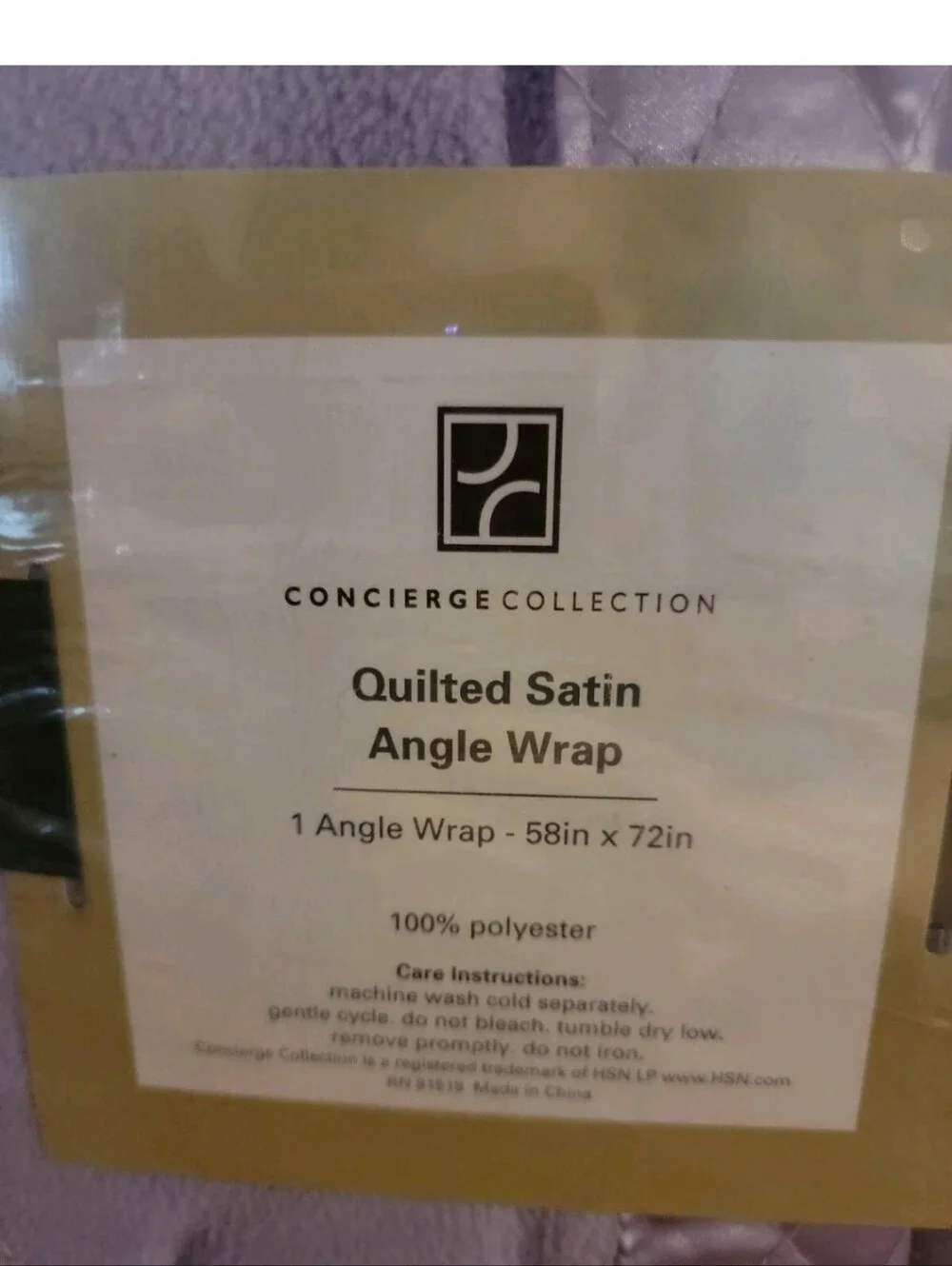 Quilted Satin Angle Wrap by Concierge Collection *Brand New! * 58